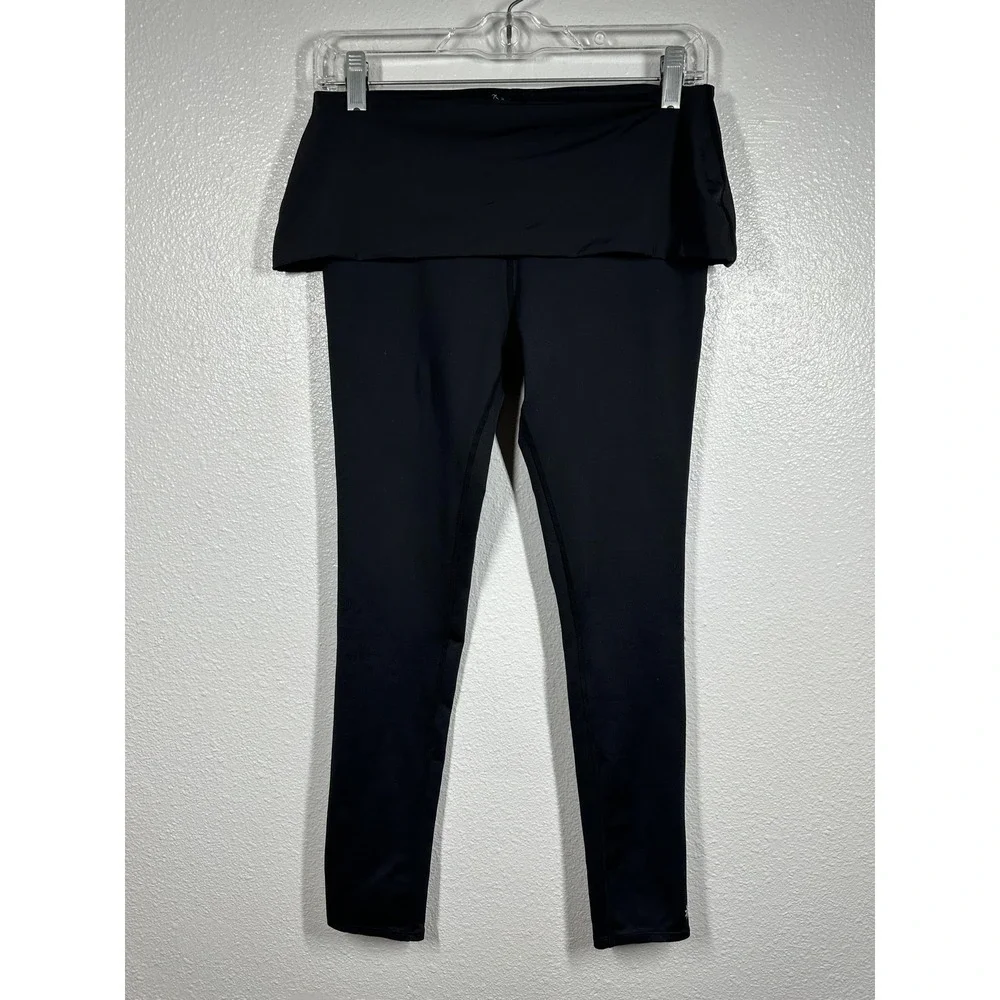 Athleta Leggings Womens Large Black Fold Over High Waist Yoga Pants Athletic Gym